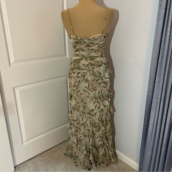 Sherrie Bloom Chetta B Silk Green Ruffle Maxi Dress - Picture 2 of 9